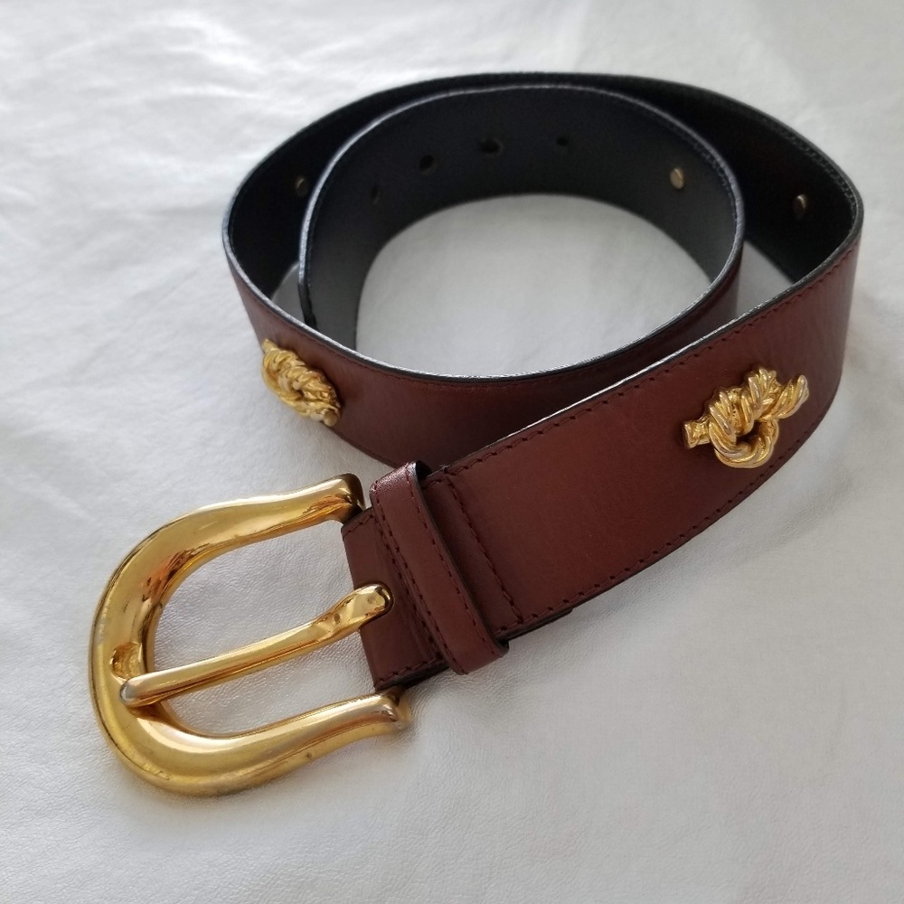Escada Brown Leather Waist Belt Nautical Size 40